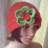 Stylish Daisy Hat- Dark Orange with Green Flower